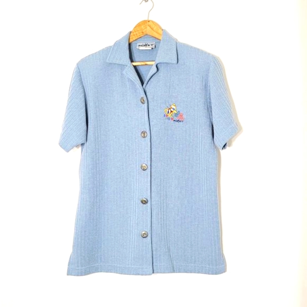 Vintage MidYat Blue Coquette Knit Cotton Blend  Buttons Grandma Cardigan